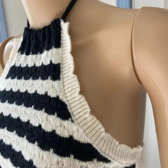 Vtg Y2K Black White Crochet Knit Halter Crop Top Fairy Whimsygoth Grunge Boho S - Picture 4 of 9